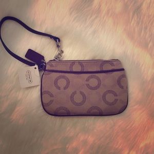 Khaki/berry coach wristlet